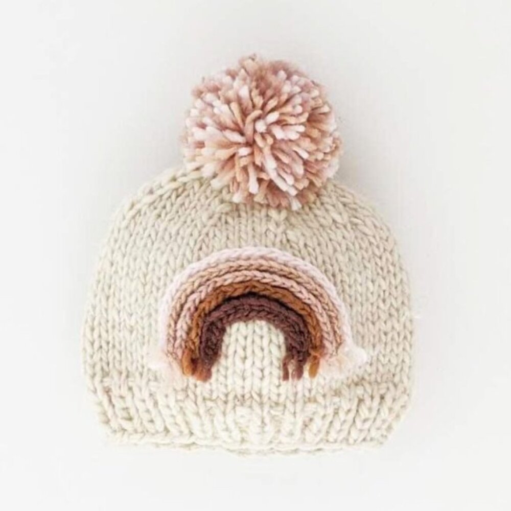 Huggalugs Mauve Rainbow Knit Pom Hat (0-6M)